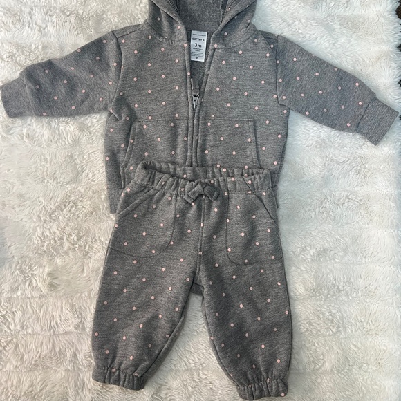 Carter's Gray and Pink Polka Dot Matching Set 3 Months - Picture 2 of 5